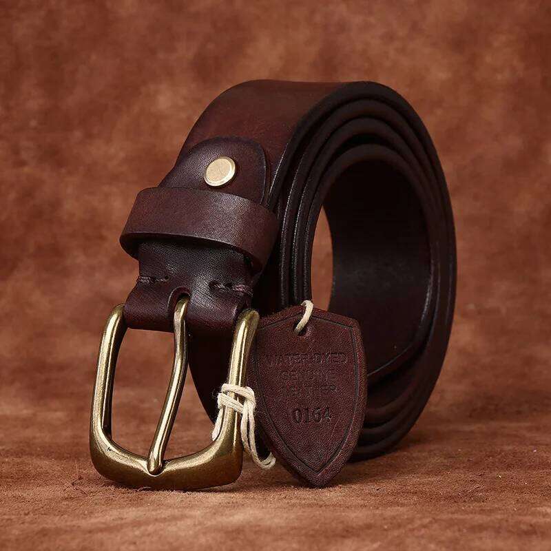 38mm Thickened Genuine Leather Tough Guy Men's Belt Luxury Strap Thick Cowhide Pure Copper Buckle Classic Retro Jeans Z260226