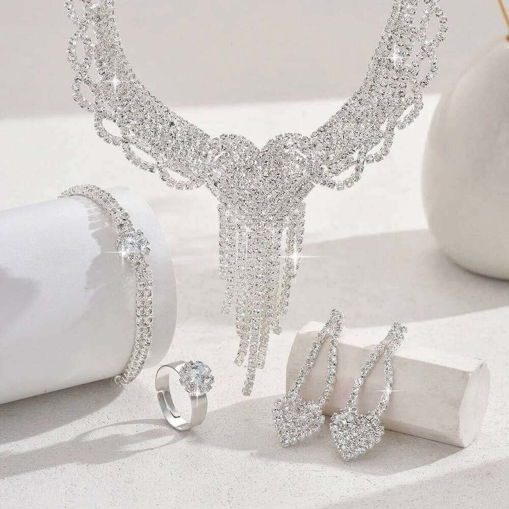 5/4/3PC Women's Fashion Design Peach Heart Tassel Earrings Necklace Bracelet Set Wedding Banquet Party Holiday Gift Z260313