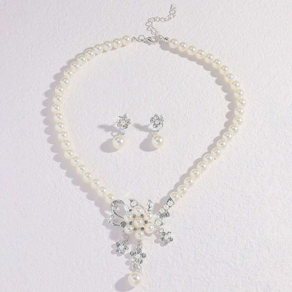 3 pieces of women's pearl set, rhinestone necklace, earrings, wedding party and banquet accessories Z260313