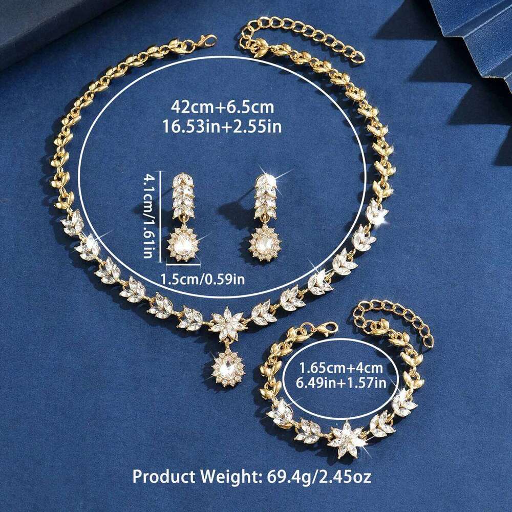 European and American fashion personality exquisite leaf drop earrings necklace bracelet classic bride wedding set Z260313