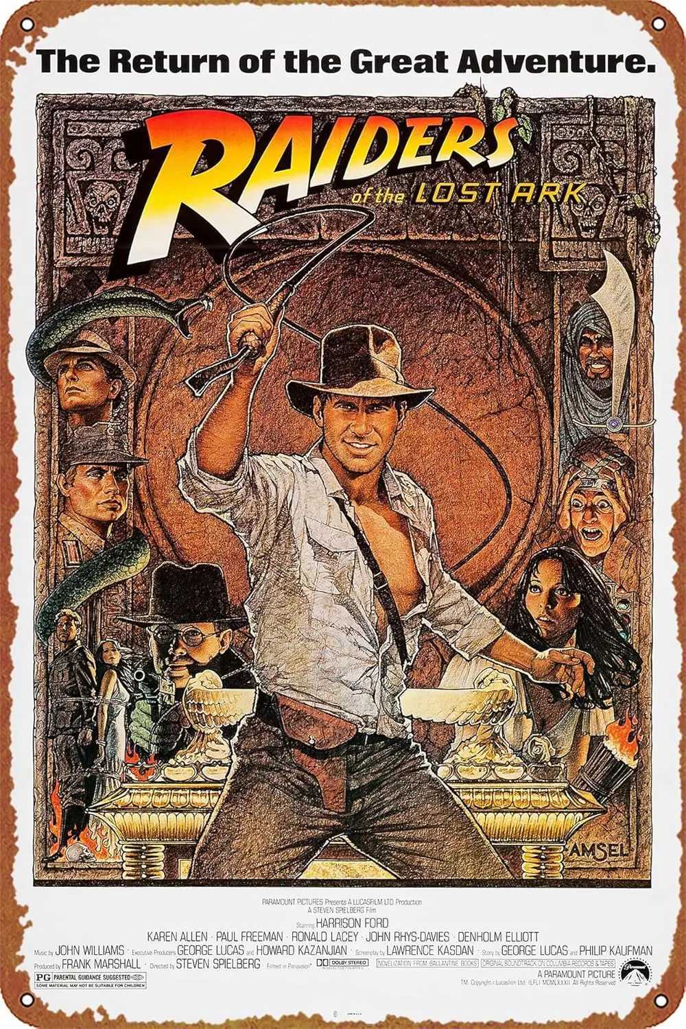 INDIANA JONES AND THE RAIDERS OF THE LOST ARK movie poster Retro metal sign Retro tin sign suitable for cafe bar home wall dec D260314