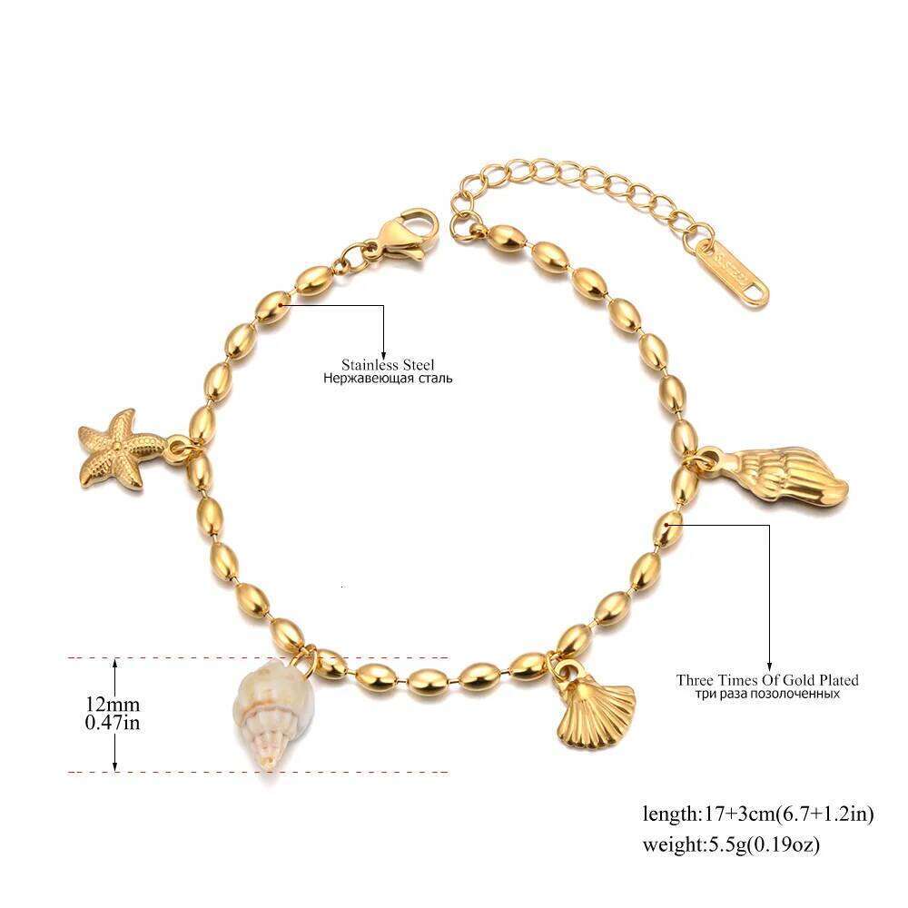 Lokaer Trendy Shell Starfish Pearl Charm Bracelets for Women 18K Gold Plated Stainless Steel Daily Jewelry Waterproof B24114 Z260313