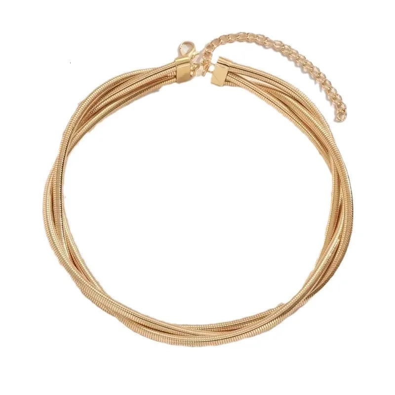 European and American exaggerated necklace personality snake bone multi-layer three line winding loop buckle punk metal necklace 260312