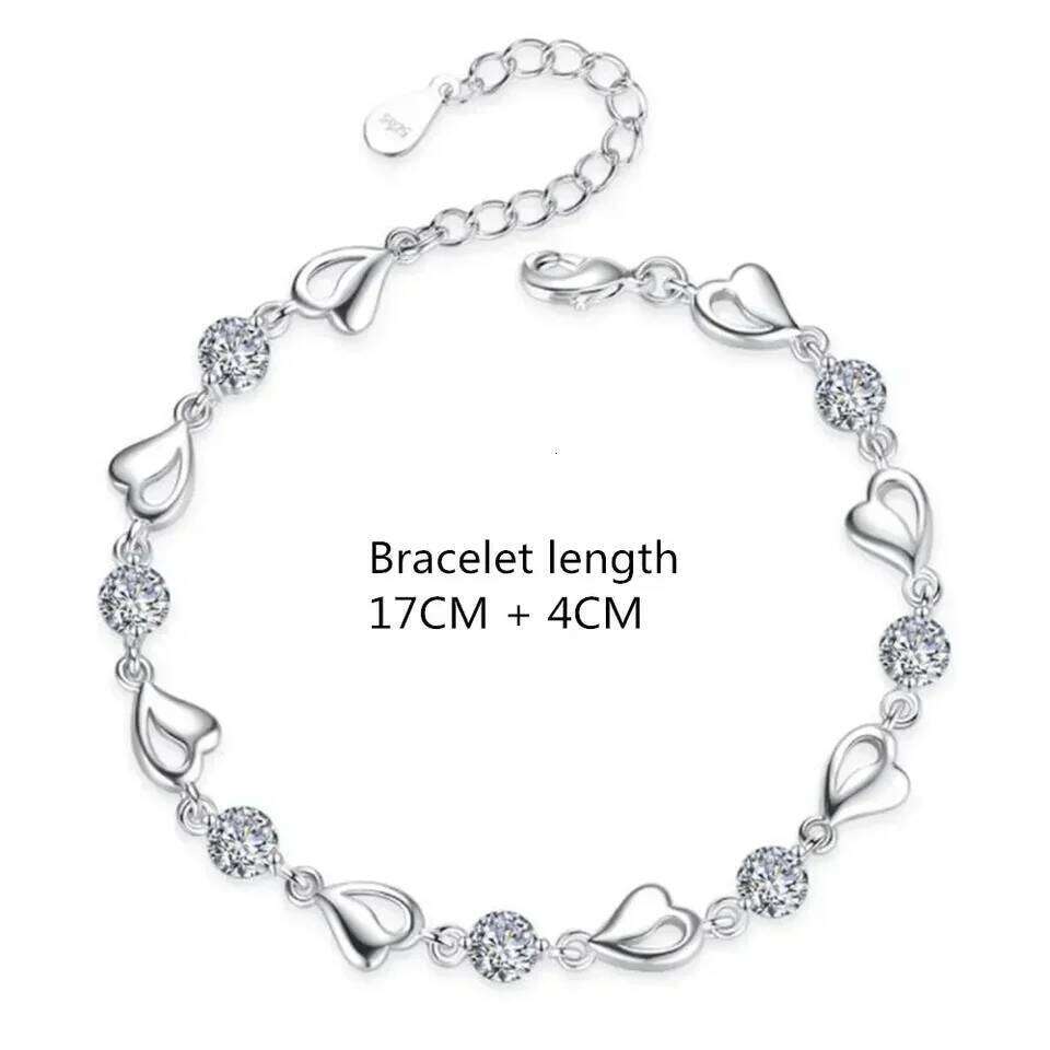925 Sterling Silver Heart Shaped Necklace Bracelet for Women Vintage Korean Crystal Bracelets High Quality Set Party Jewelry Z260313