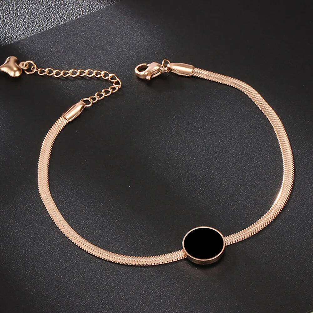 Stainless Steel Simple Black Round Flat Snake Chain Bracelet Gold Plated Geometric Women's Jewelry 99 Cents for 3 Items B18003 Z260313