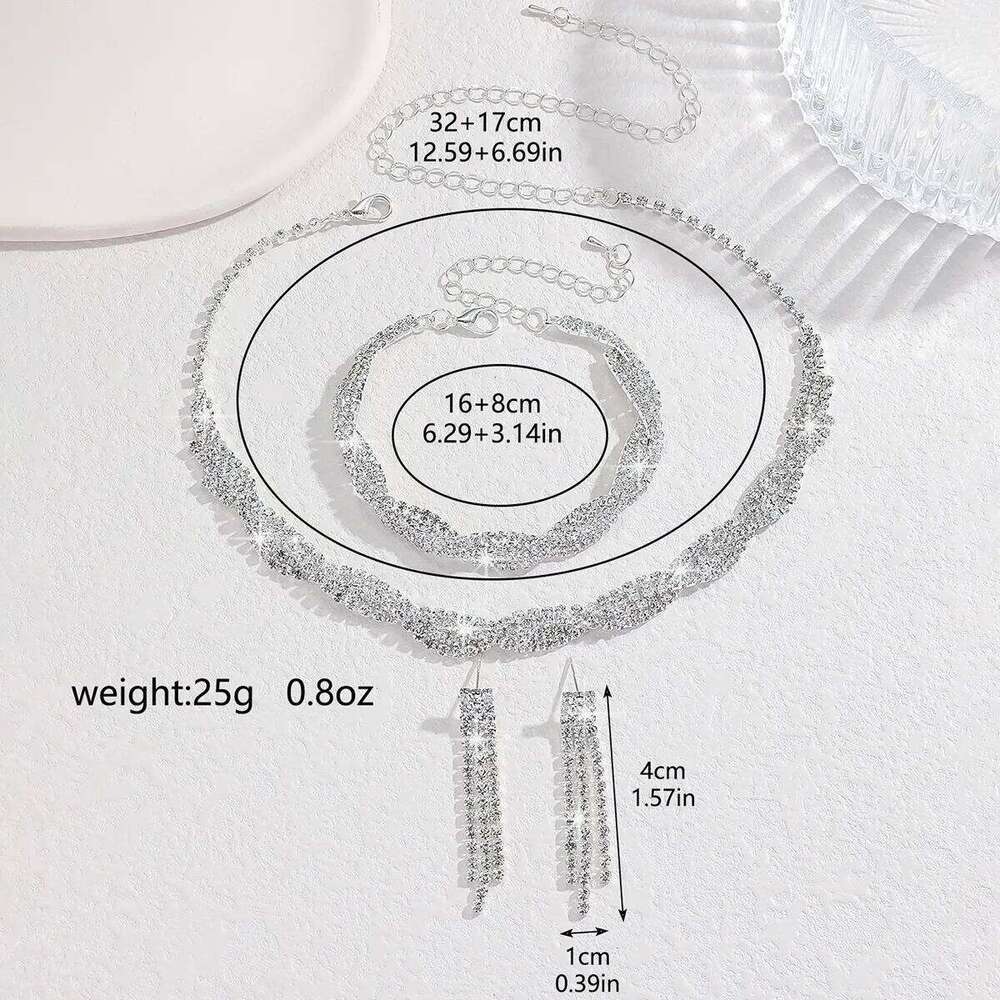 3pcs Luxury Zircon Stud Earrings Necklace for Women, Stainless Steel Hypoallergenic Wedding Banquet Sparkle Jewelry Set Gift Z260313