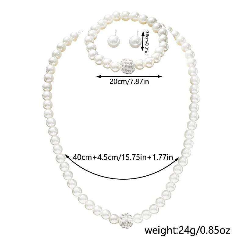 Pearl Crystal Necklace Bracelet Earring 3pcs Classic Trendy Imitation for Women Luxury Wedding Bride Korea Set Jewelry Gifts Z260313