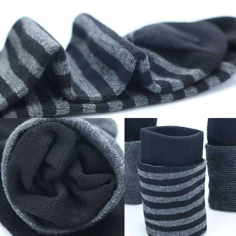 5 Pairs Large Fashion Business High Quality Stripe Black Gray Pure Men Cotton Sports Socks Size EU41-48 Z260314