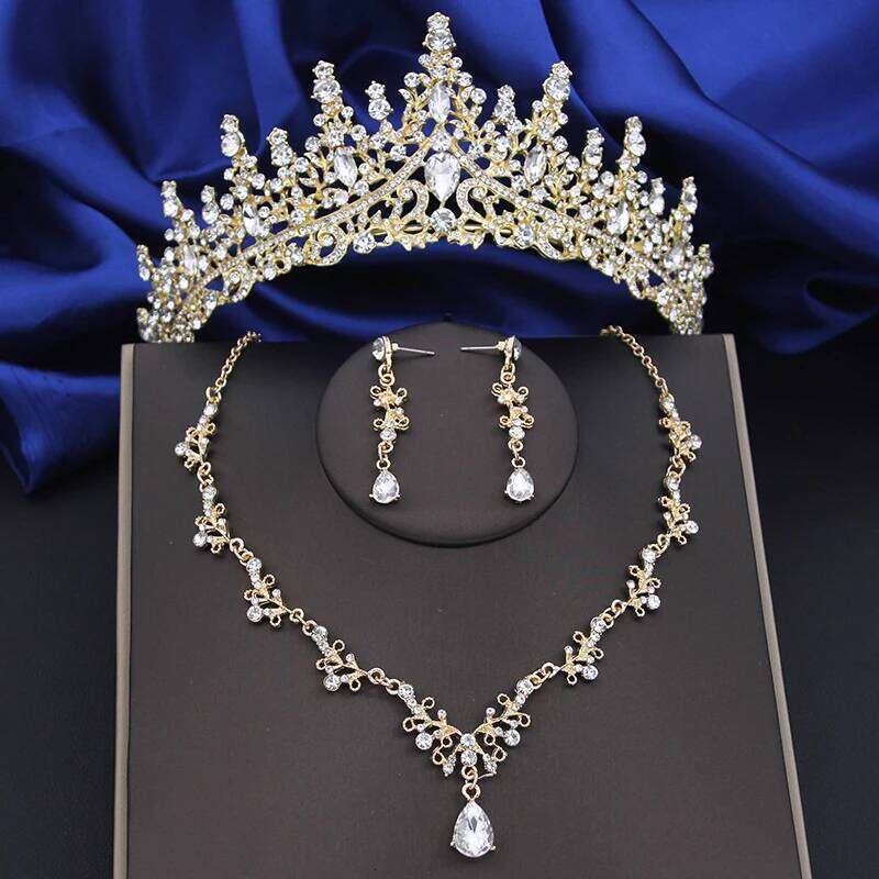 Quality Silver Color Water Drop Bridal Jewelry Sets Princess Tiaras Necklace Earrings Wedding Crown Jewellry Set for Brides Z260313