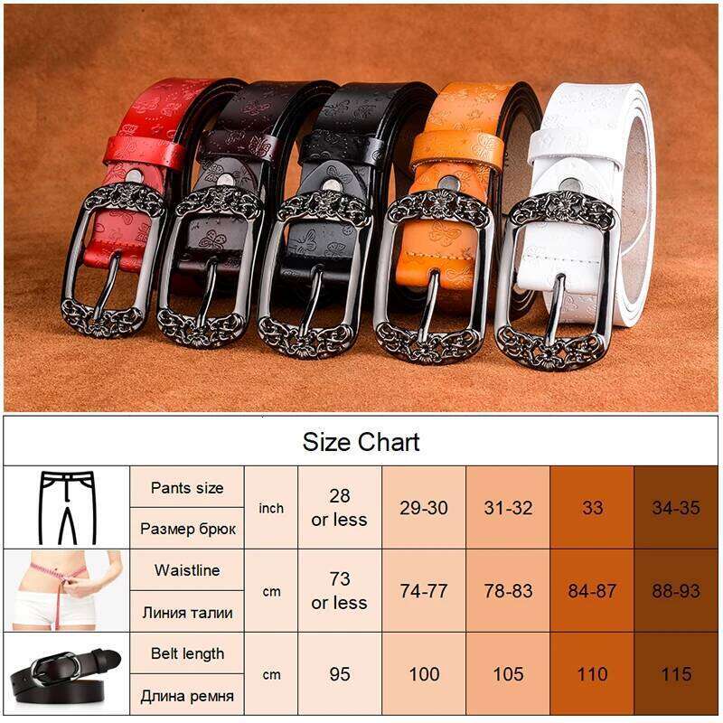 KOLBER Fashion Women's Leather Metal Buckle Natural Cowhide Trouser for Female 95cm to 115cm White Belt Red Girdle Z260226