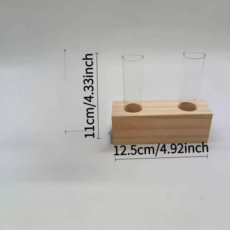 Desktop hydroponic plant glass test tube vase wooden flower stand creative home decoration flower arrangement container ornament Y260314