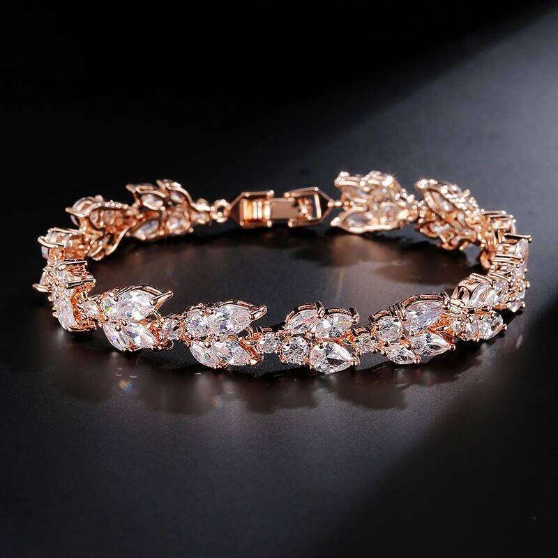 ZAKOL Luxury AAA Cubic Zirconia Wedding Bracelets for Women High Quality White Gold Color Leaf Charm Bracelet Bangles Z260313