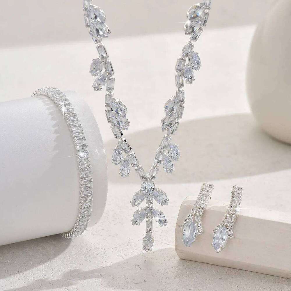 4PC Women's Fashion Leaf Necklace Earrings Bracelet Jewelry Set Suitable for Wedding, Party, Festival Gifts Z260313