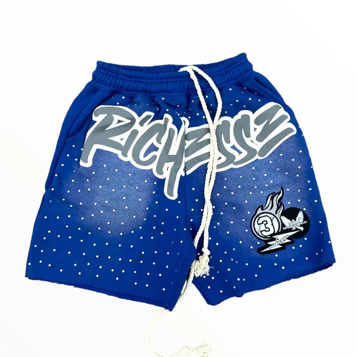 Y2K Trend Fashion Rhinestone Mens Letter Print Sports Shorts Mens Clothing Loose Casual Sports Pants Mens Shorts 260311