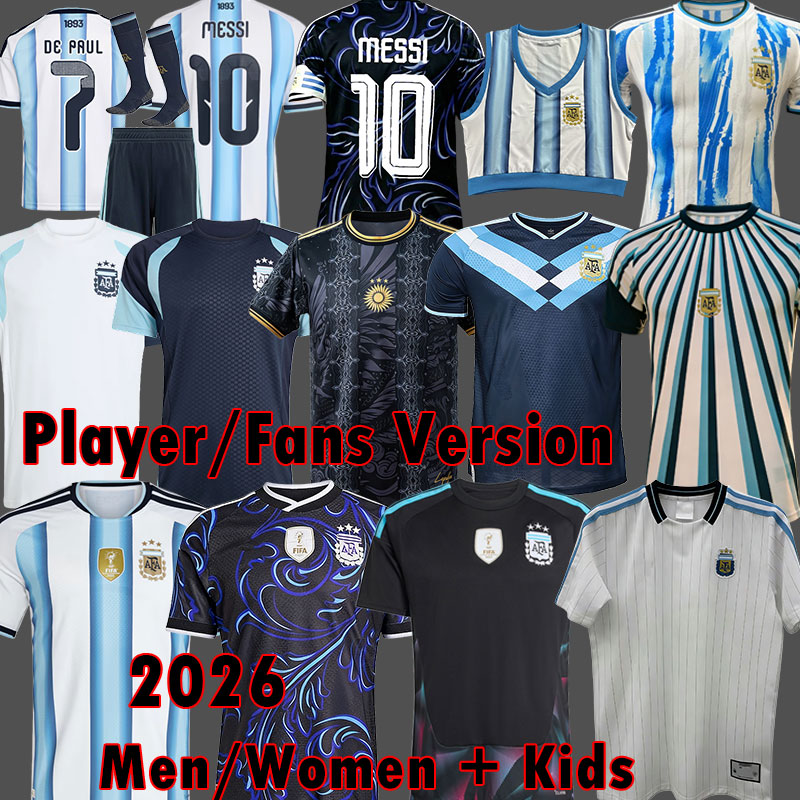 2026 Argentina soccer JerseyS ALVAREZ Fans player version DYBALA MARTINEZ Maradona football shirt copa Kit Men women Kids sets MESSI uniform di maria 3 Stars 3XL 4XL