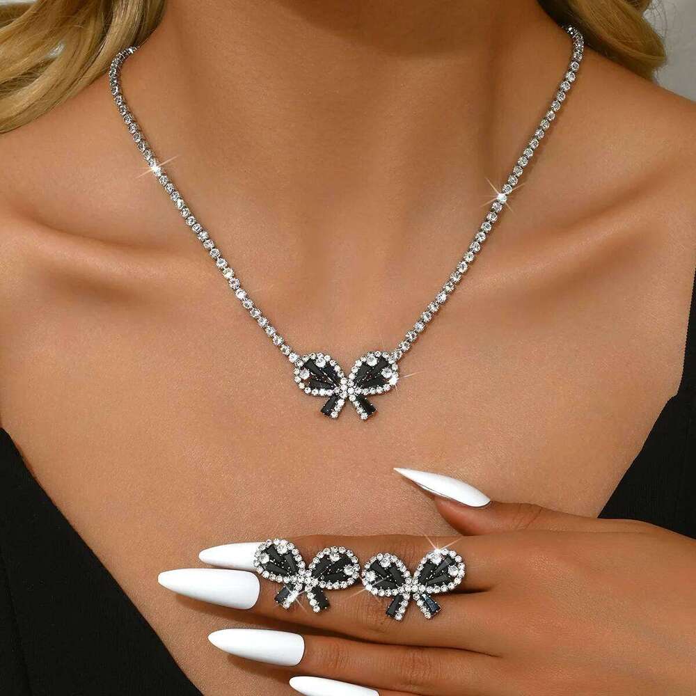 New Light Luxury Zircon Multicolor Necklace Earrings Butterfly Mesh Red Blow Small Fragrance Set Accessories Women Z260313
