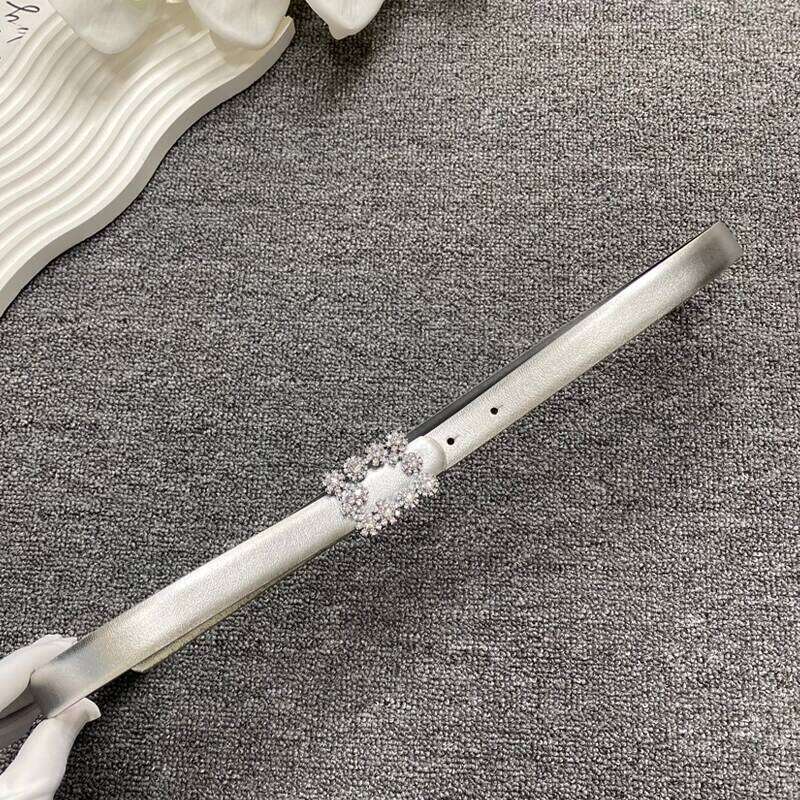 Diamond sheepskin belt with decoration, dress, fashionable leather women's pants belt, slim waist seal Z260226