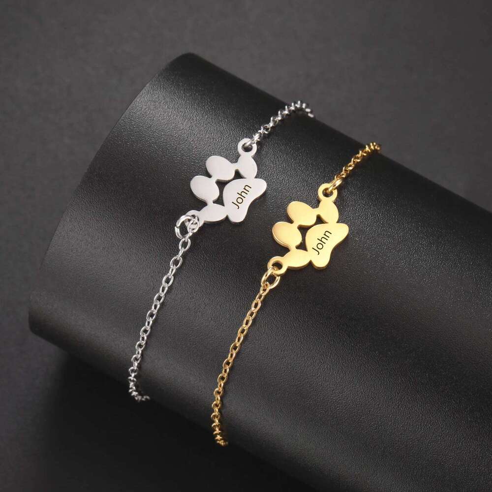 Sipuris Dog Paw Custom Engrave Name Bracelet Women Men Stainless Steel Hip Hop Jewelry Valentine's Day Gifts For Pet Lovers Z260313