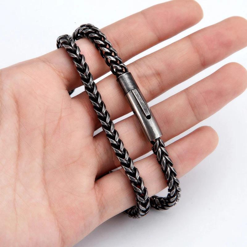 MKENDN Vintage Oxidized Cool Curb Cuban Chain Necklace for Men Stainless Steel Punk Rock Antique Cubic Foxtail Chain Male Gifts 260312