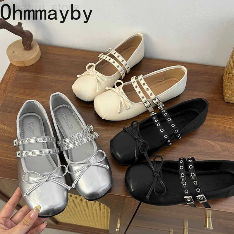 Square Toe Butterfly-knot Women Mary Jane Shoes Ladies Soft Sole Dress Flats Casual Street Style Ballet Shoes H260314