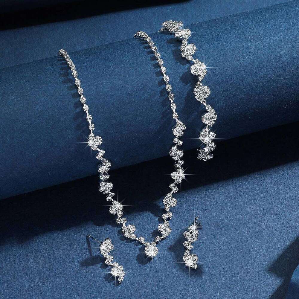 2025 Trendy Rose Gold Star Jewelry Set 3pcs Necklace Bracelet Earrings Sparkle Crystal Choker for Women Party Daily Outfits Z260313