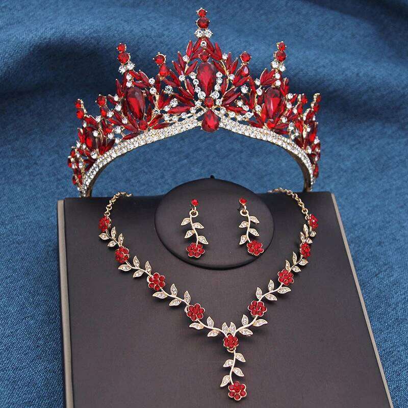 Pink Jewelry Sets with Tiaras Crowns Wedding Crown and Necklace Set Party Birthday Gifts Bridal Pageant Z260313