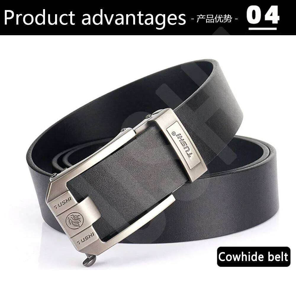 TUSHI Brand 3.5cm Wide Men's leather automatic buckle layer cowhide business youth pants belt Z260226