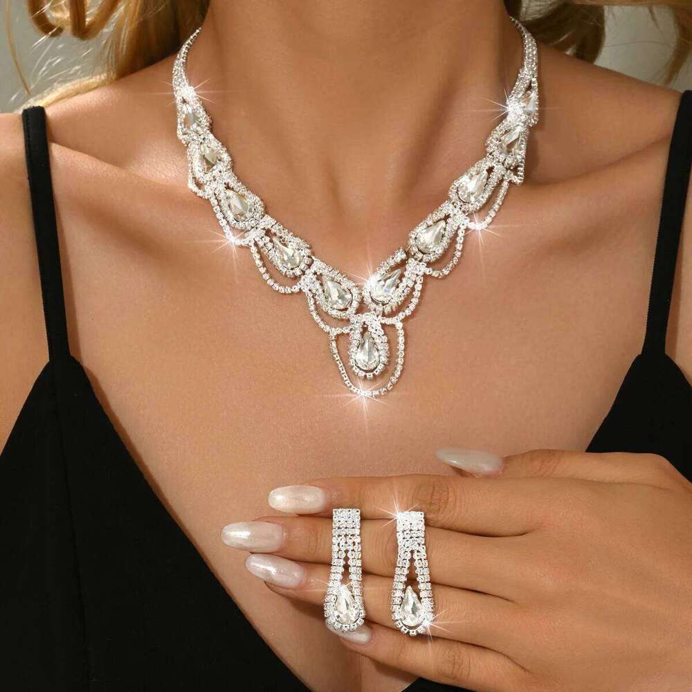 Korean version high-quality chic high-end atmospheric necklace earrings ring bracelet four piece set with accessories Z260313