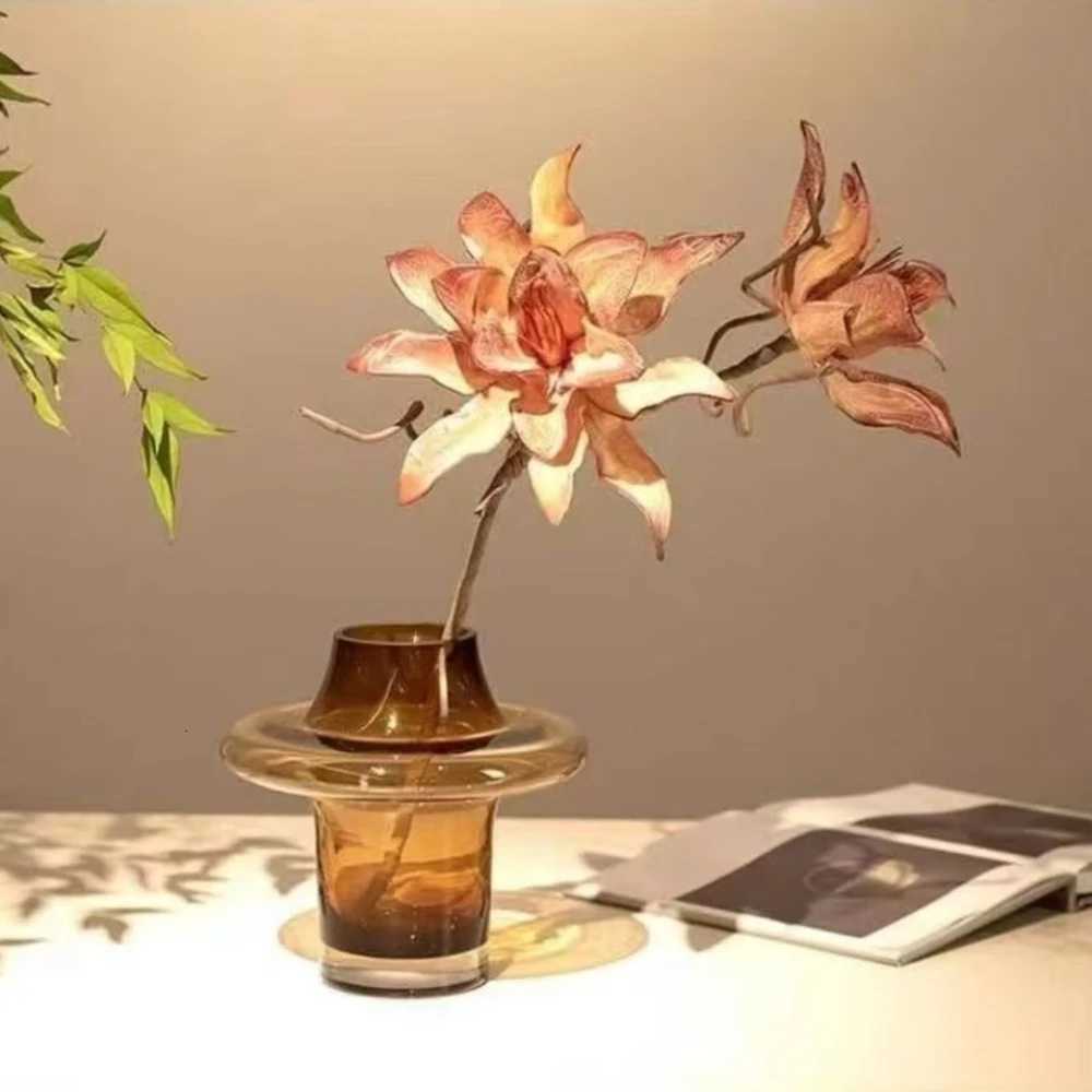 Modern Simple Glass Flower Vase Nordic Style Dried Flowers Vases Desktop Hydroponic Vase Arrangement Living Room Home Decor Y260314