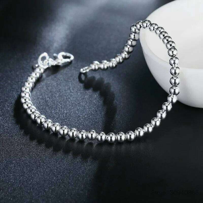 925 Sterling Silver Charm Bracelet for Women 4mm Beads Chain Popular Brands Jewelry Wedding Party Christmas Gifts Z260313