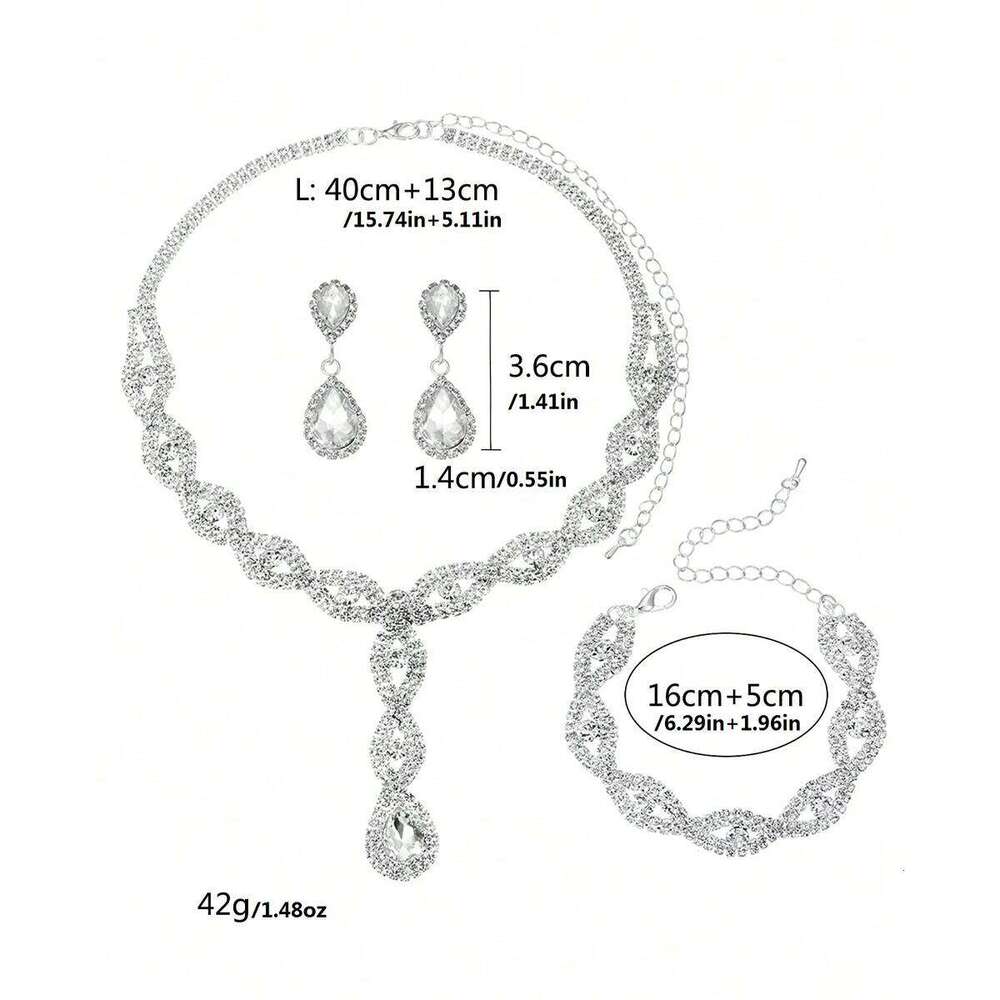 4 pieces of women's fashionable and trendy water drop earrings with necklaces, bracelets, jewelry sets, banquet accessories Z260313