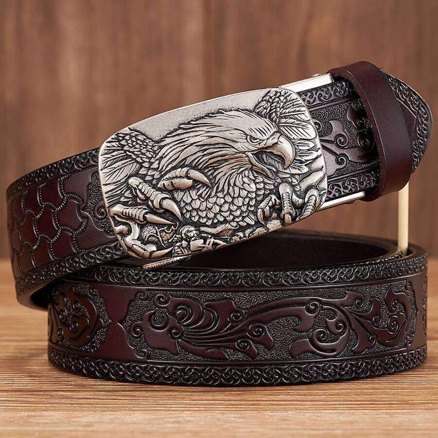 3.5CM Automatic Buckle Emboss Cowskin Quality Men Wasitbad Strap Genuine Leather Gift Business Belt For Jeans Z260226
