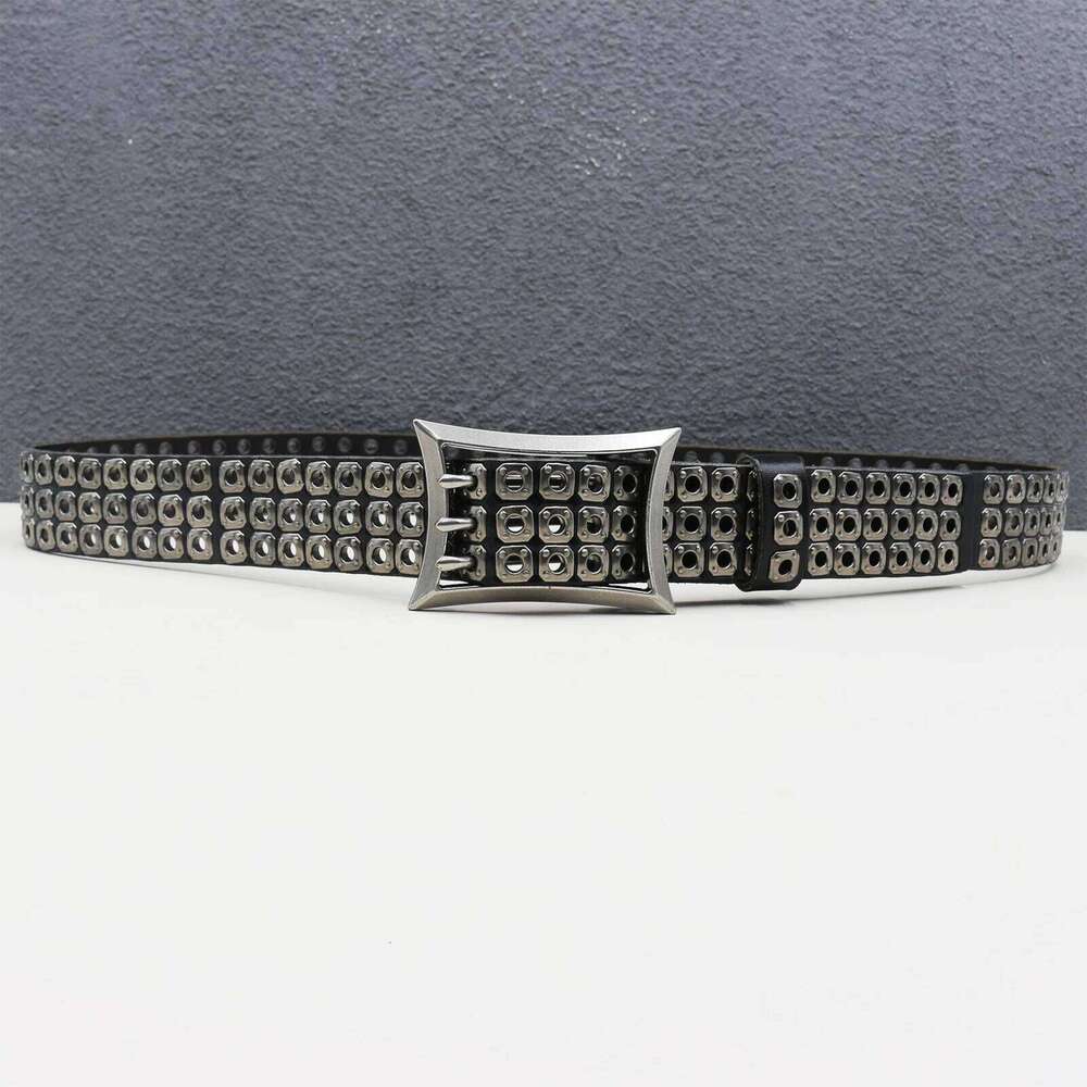 Three pin buckle Genuine Subculture Goth Rivet Trend Punk Leather Men's and Women's Hip-hop Y2K Belt Z260226
