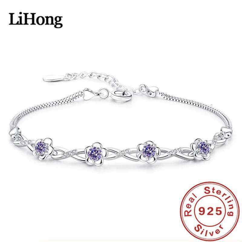 925 Sterling Silver Purple Crystal Zircon Plum Bracelet For Women Fashion Simple Engagement Wedding Glamour Jewelry Z260313