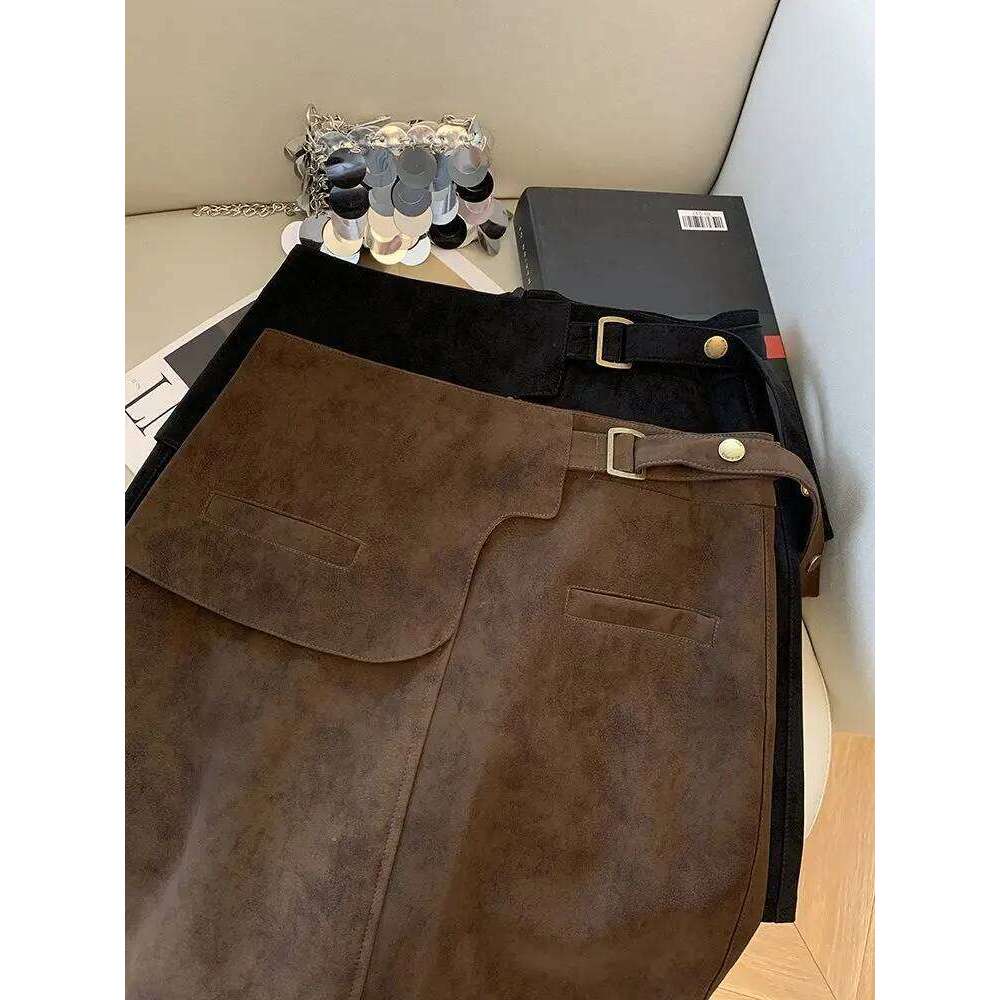 Spice Girl Irregular Hip Wrap Women's Fashion Buckle A-Word Leather Skirt Z260314