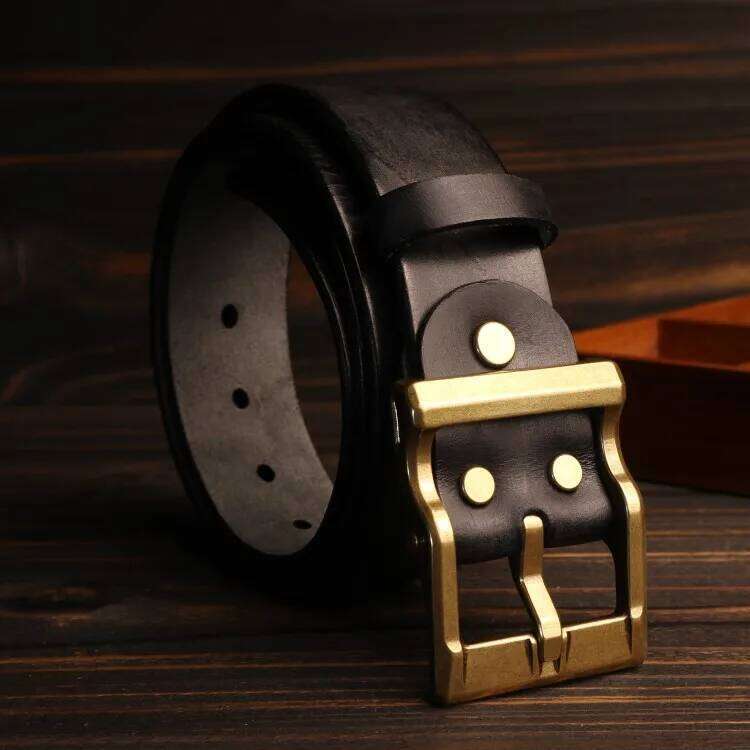 Retro Heavy Metal Rock Style Brass Pin Buckle Casual Men's Leather Belt Vintage Luxury Handmade Top Layer Cow Jeans Soft Belts Z260226