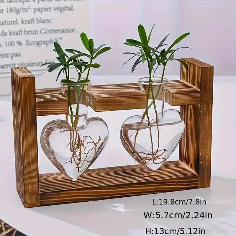 1-pack creative wooden frame hydroponic small vase green spiral pine glass container living room desk home decoration Y260314