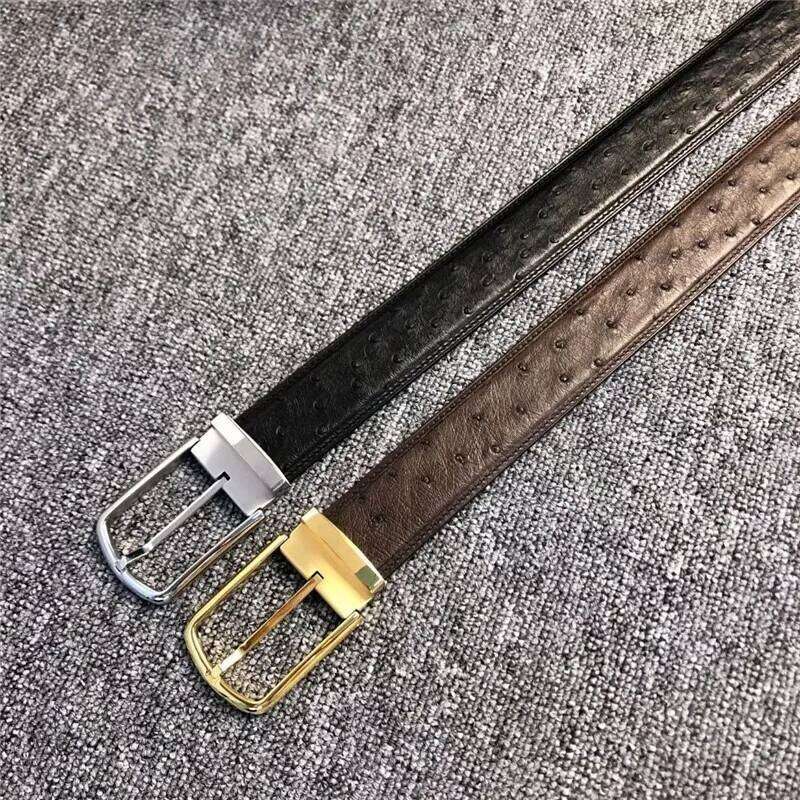 High Quality Authentic Real Ostrich Skin Men's Belts With Gold Silver Pin Buckle Genuine Exotic Leather Lining Male Waist Strap Z260226