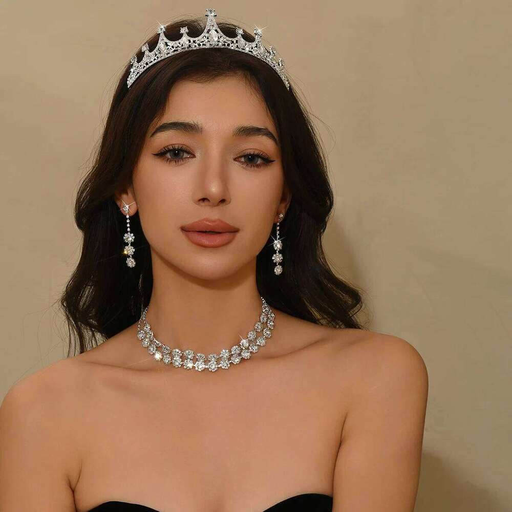 Ladies' Fashion Flower Light Luxury Style Crown Necklace Earrings Jewelry Set Suitable for Wedding, Party, Festival Gifts Z260313