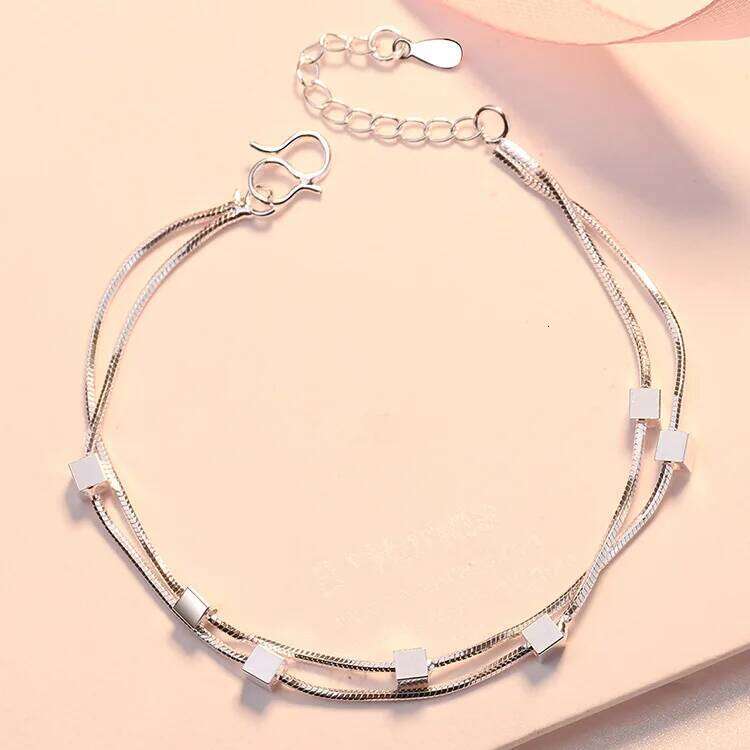 925 Sterling Silver classic square chain bracelets for women fashion lady cute jewelry wedding accessories party Christmas gifts Z260313