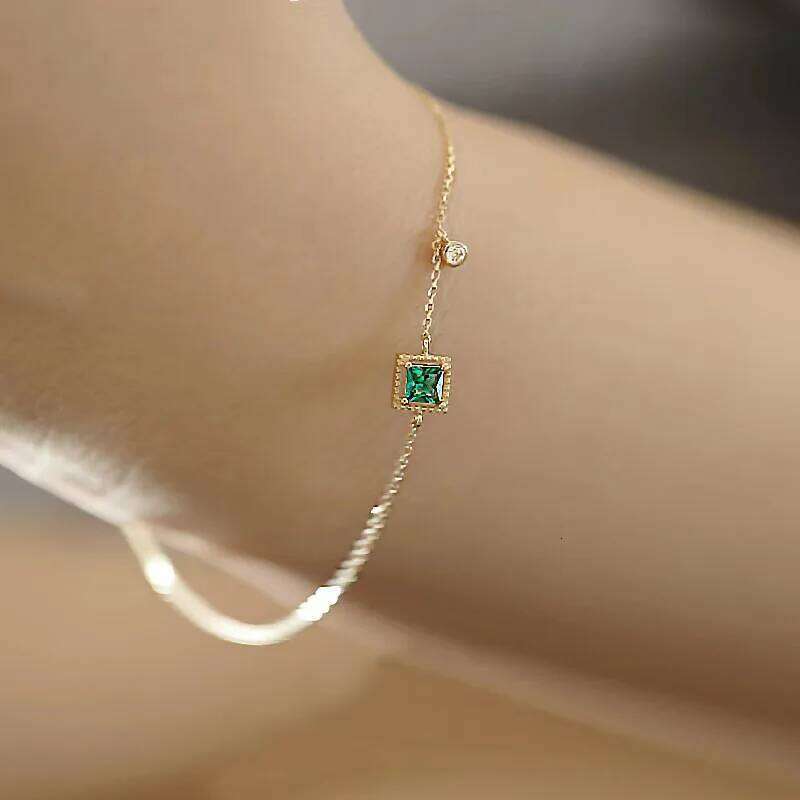 925 Sterling Silver Green Zircon Simple Personality Charm Woman Geometric Shape Bracelet Party Gift Exquisite Jewelry Z260313