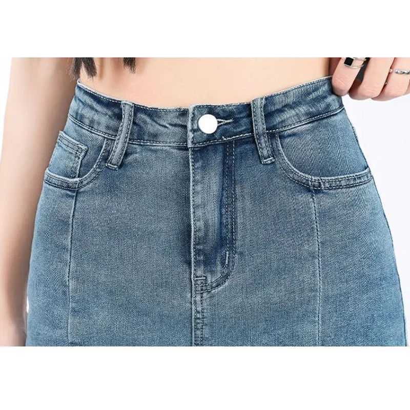 Women Chic High Waist Jeans Skirts s Korean Elastic Denim Mini Dress Lady Fashion Designer Wrap Hips Skirts M260314