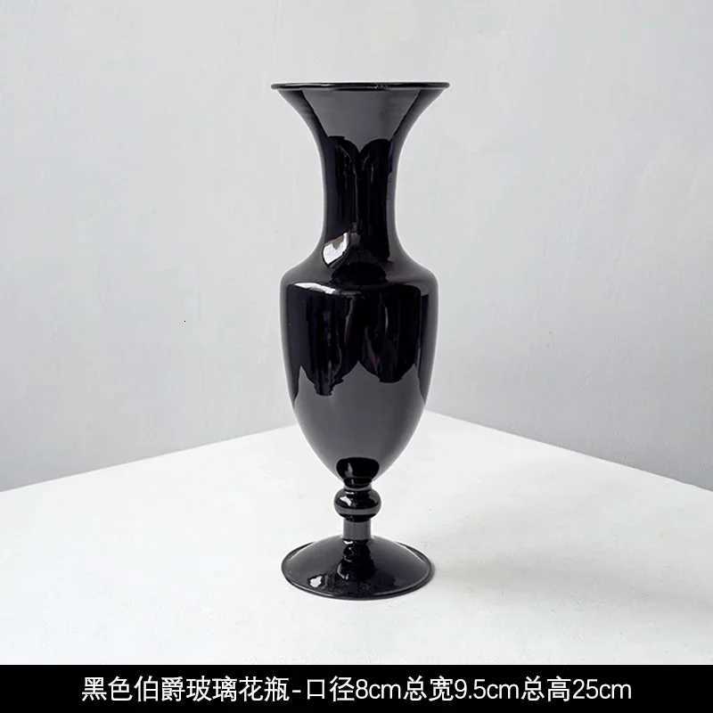 Modern Black Glass Vase Minimalist Decorative Flower Vase for Living Room Bedroom Office Elegant Home Decoration Centerpiece Y260314