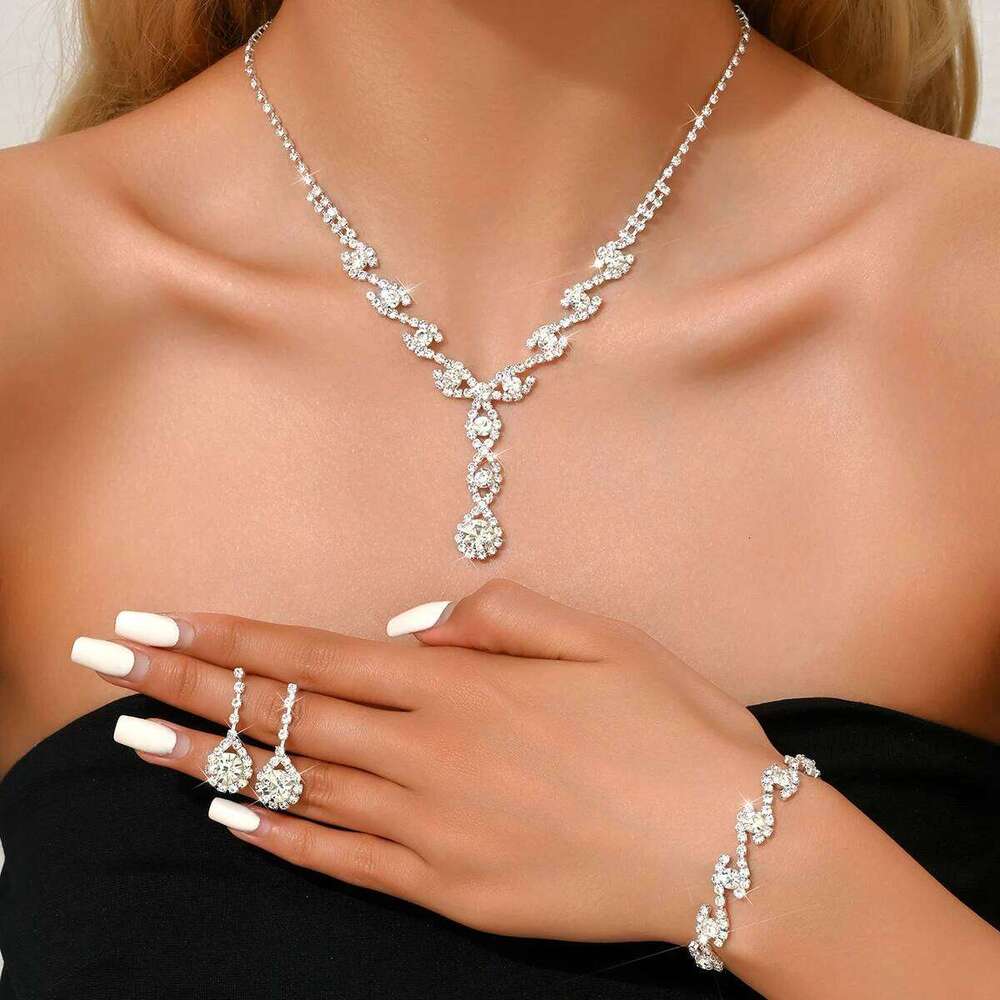European and American Claw Chain Full Diamond Three Piece Set Necklace Earrings Bracelet Dress Jewelry Accessories Z260313
