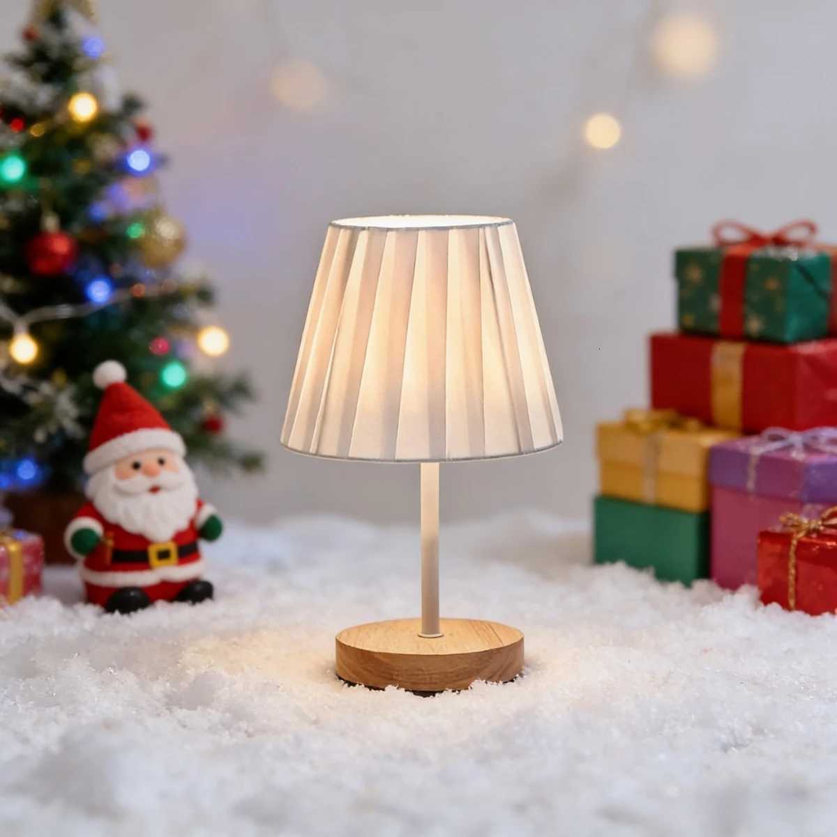 Vintage art desk lamp with fabric lampshade - wooden bedside lamp suitable for living room study and home decoration Y260314