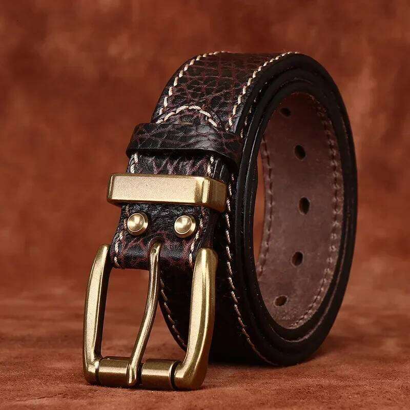 3.8cm Thick Wild Cowskin Men Belt High Quality Genuine Leather Brass Buckle Retro Strap Male Jeans Luxury Belts for Man Z260226