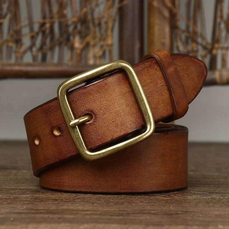 100% Pure 3.8cm Wide Fashion Male Vintage Genuine Leather Belt Luxury Belts For Men New Copper Pin Buckle Jeans Z260226