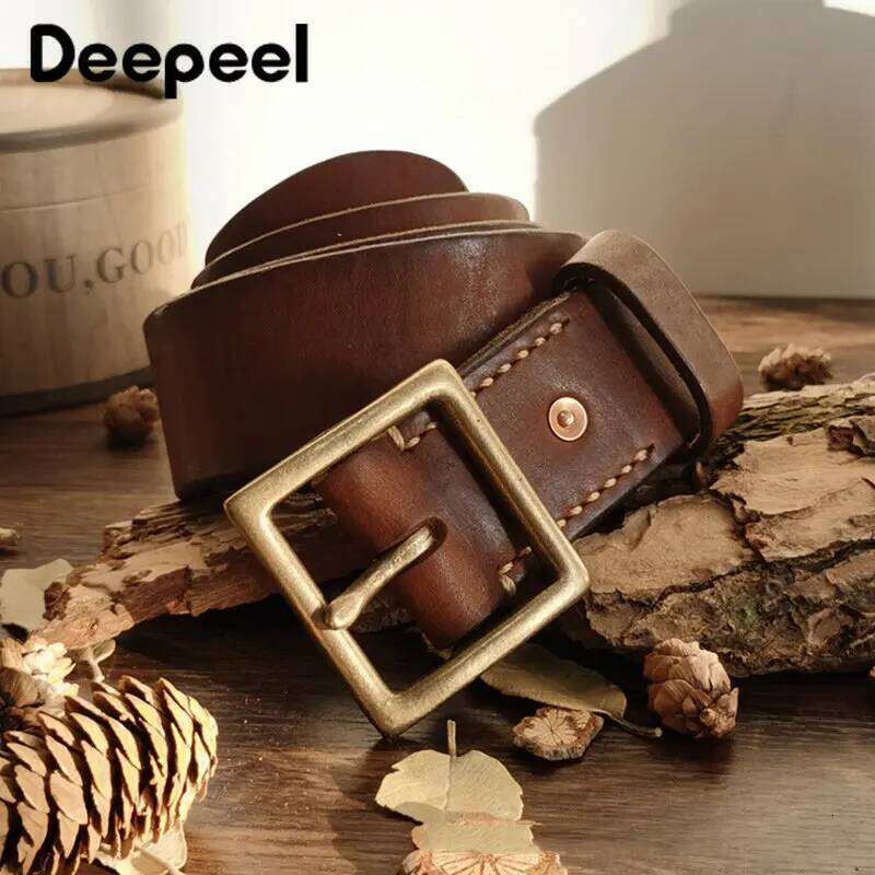 Deepeel 38/43mm Fashion Perforated Belt Genuine Leather Belts for Men High Quality Vintage Pin Buckle Jeans Waistband Accessory Z260226