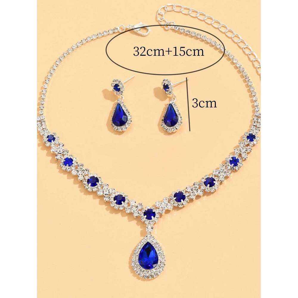 3 pieces of women's crystal droplet necklace with earrings set for wedding evening dress accessories Z260313