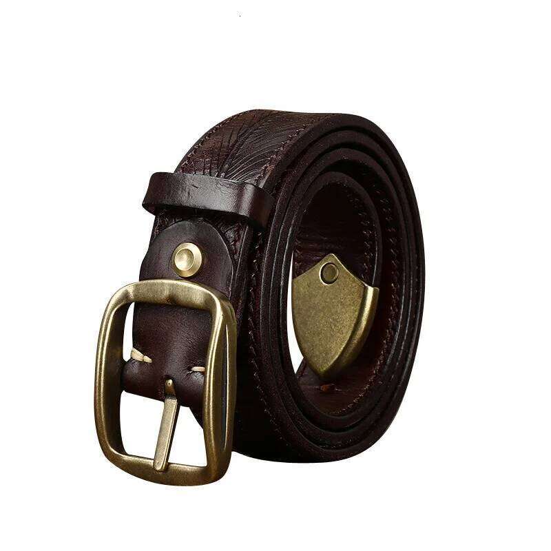 3.8CM wide thick double-sided vegetable tanned top layer cowhide copper needle buckle men's genuine leather full grain belt Z260226